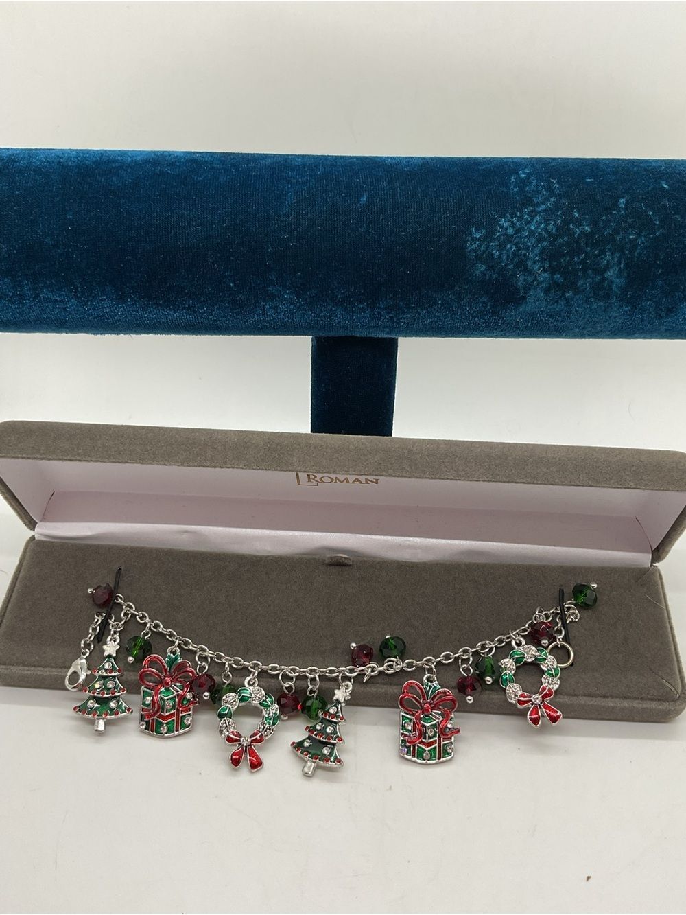 Roman Silver-Tone Christmas Charm Bracelet - Red & Green